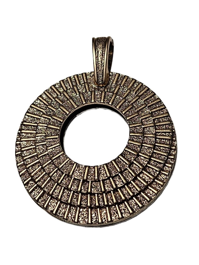 Two Tone Circular Textured Pendant Reversible Gold Silver Tone Fashion Jewelry